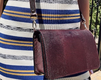 Burgunder Italienische Leder Umhängetasche, Kleine Schulter Geldbörse, Verstellbare Riemen Handtasche