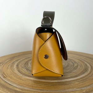 Mustard Leather Handbag, Small Crossbody Bag, Mustard Leather Purse, Stylish leather handbag, Top handle yellow leather satchel for woman image 3