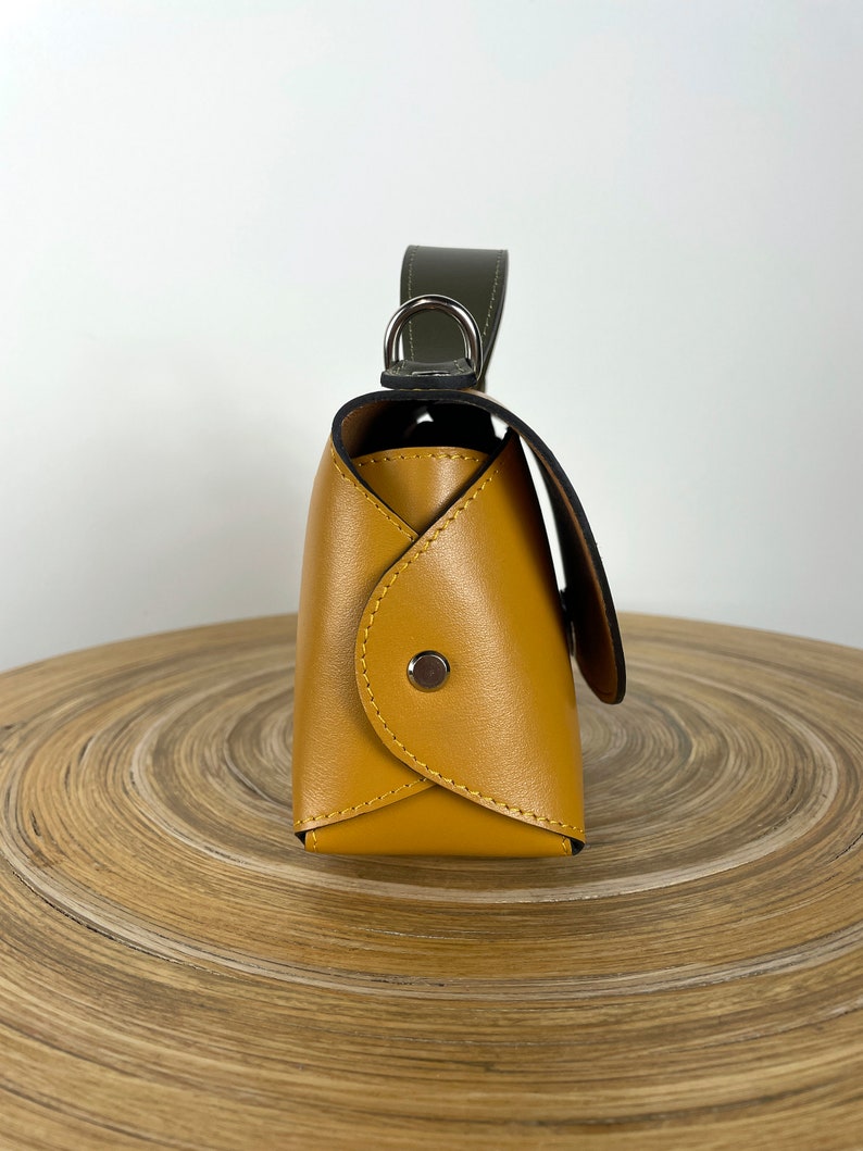 Mustard Leather Handbag, Small Crossbody Bag, Mustard Leather Purse, Stylish leather handbag, Top handle yellow leather satchel for woman image 3