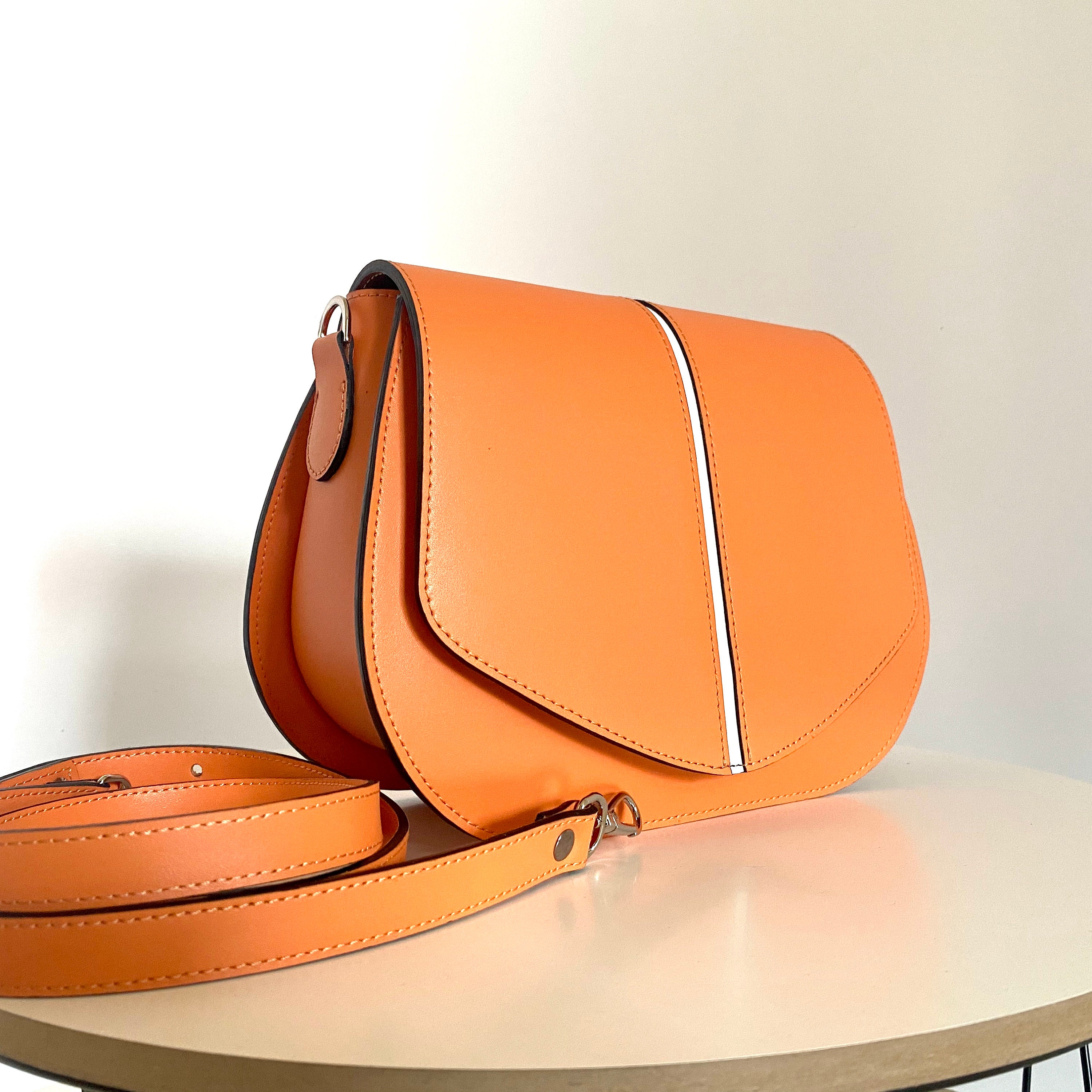 Saddle Bag Leather Bag Shoulder Crossbody Purse Orange Handbag