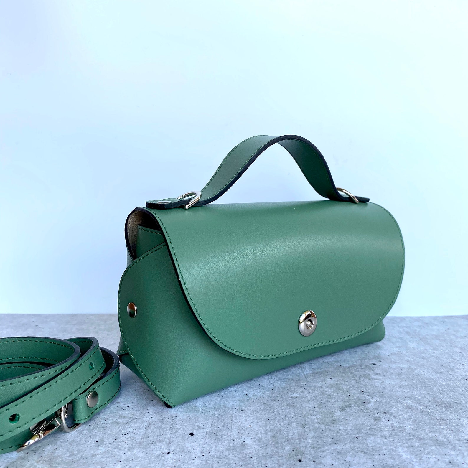 Green Leather Satchel Small Crossbody Bag Green Leather Purse Etsy UK