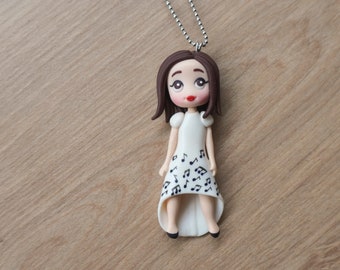 Polymer clay music teacher necklace, Personalized gift for musician, Handmade music themed doll pendant, Gift for music teacher