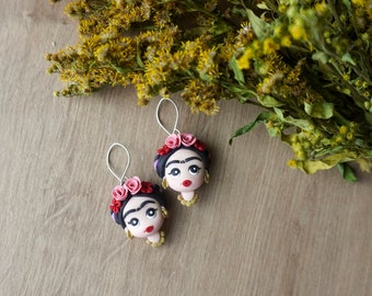 Girl from Mexico polymer clay earrings, Mexican style jewelry for her, Polymer clay figure earrings