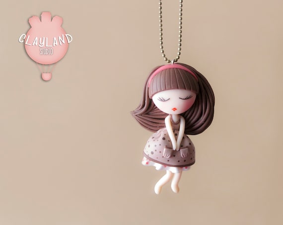 Necklace polymer clay handmade doll