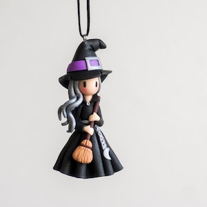 Halloween polymer clay necklace, Polymer clay witch pendant, Handmade jewelry for girls, Halloween gift for her