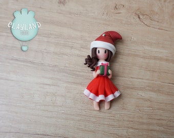 Santa girl necklace, Polymer clay christmas doll pendant, Polymer clay christmas charm, Christmas handmade miniature