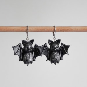 Polymer clay bats, Halloween bat earrings, Hanging baby bats, Polymer clay jewelry for girls, Gift for her