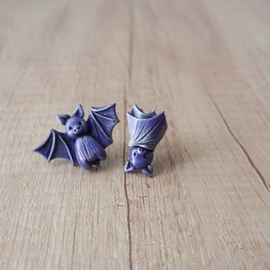 Cute polymer clay bat earrings, Polymer clay halloween stud earrings, Cute baby bats, Polymer clay jewelry for girls, Gift for her image 1