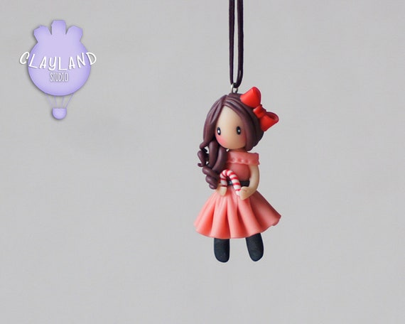 Necklace polymer clay handmade doll