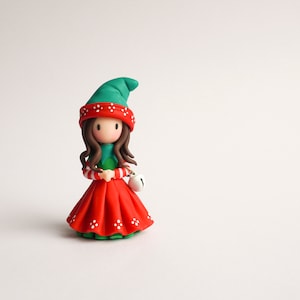 Polymer clay elf girl figurine, Cute christmas decoration, Polymer clay christmas elf doll, Christmas handmade miniature