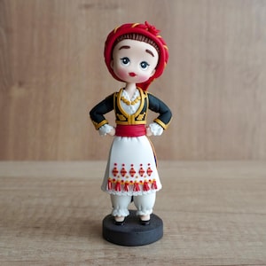 Handmade figurine in Greek traditional costume from Crete, Polymer clay ethnic doll, Collectible folk figurine, Folk art, Greek tradition
