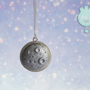Polymer clay full moon necklace, Handmade moon pendant, Romantic gift for her