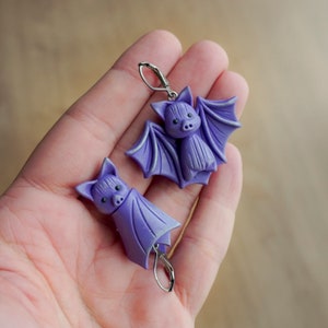 Cute polymer clay bat earrings, Polymer clay halloween earrings, Hanging baby bats, Polymer clay jewelry for girls, Gift for her
