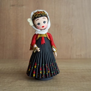 Polymer clay art doll in traditional costume from Skopelos island, Handmade Greek folk doll, Collectible polymer clay Sporades figurine
