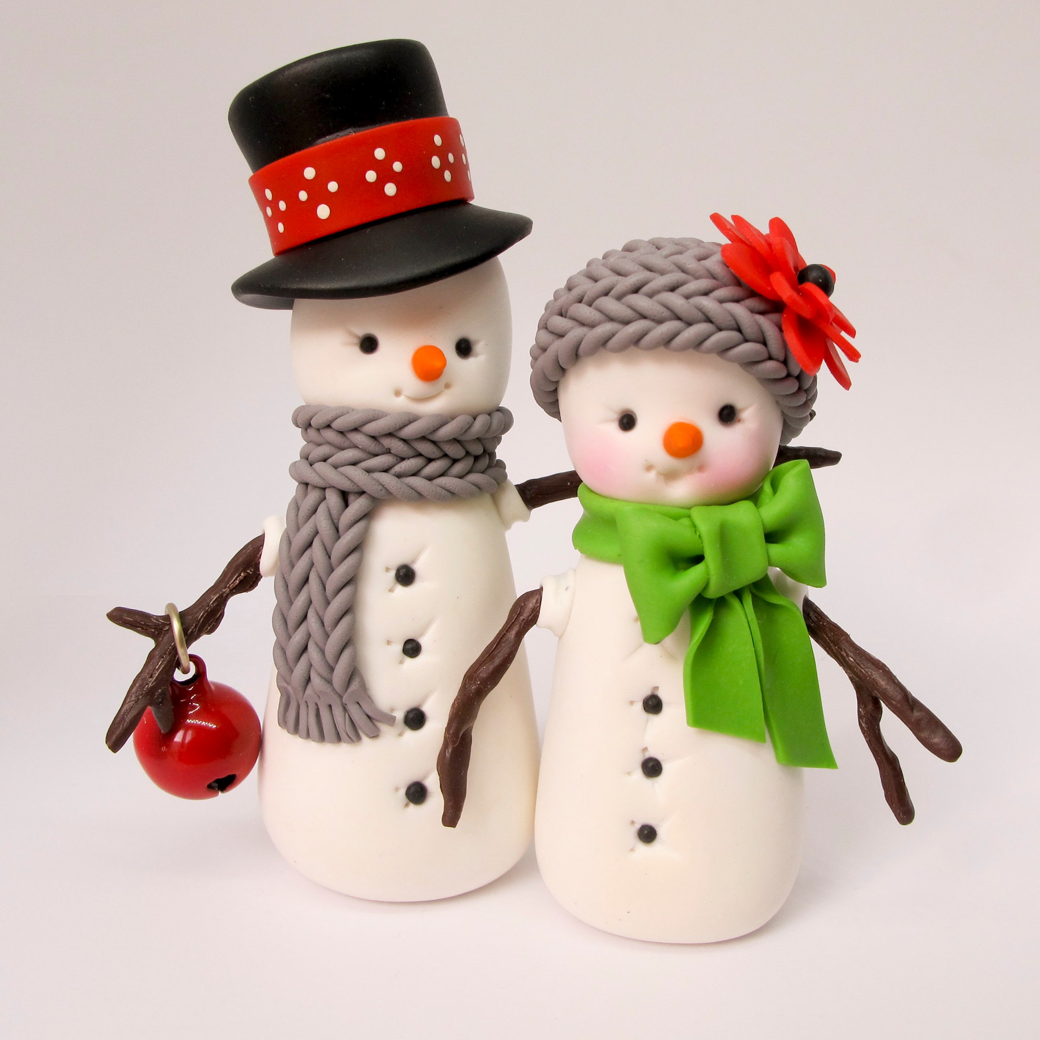 Couple of Snowmen Figurines, Polymer Clay Christmas Decoration, Cute  Snowmen in Love, Handmade Christmas Ornaments 