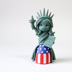 Statue of Liberty figurine, Lady Liberty polymer clay miniature, Girl with american flag skirt