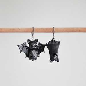 Handmade Polymer Clay Bat Earrings, Halloween Jewelry