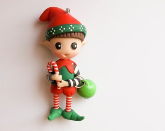 Handmade Polymer Clay Christmas Elf Necklace: Holiday Decoration