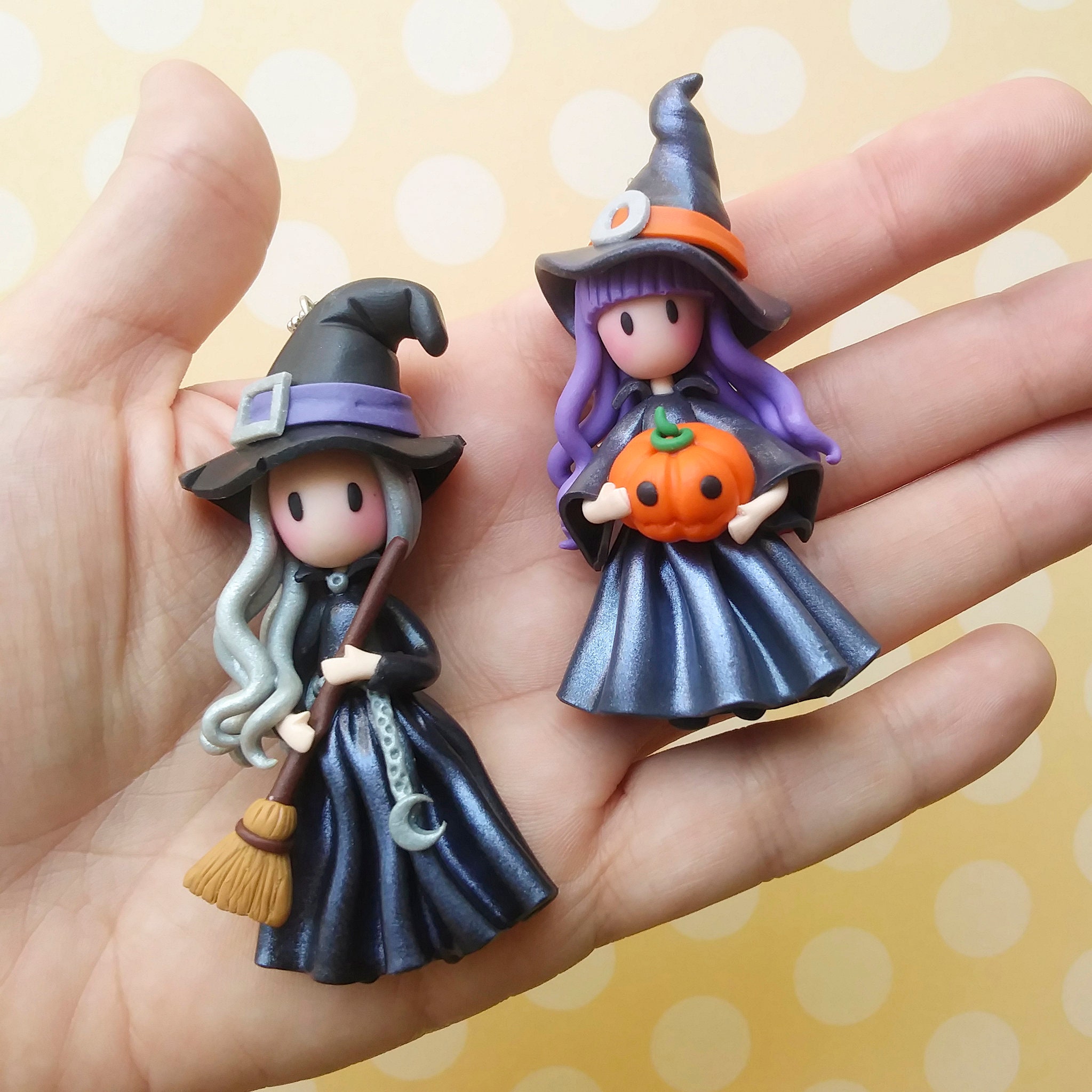 Handmade Halloween Witch Necklace: Polymer Clay 
