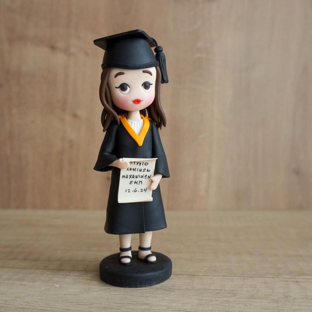 Personalized Graduation Girl Figurine: Handmade Polymer Clay Graduate ...