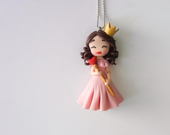 Handmade Polymer Clay Princess Doll Necklace: Fairytale Pendant
