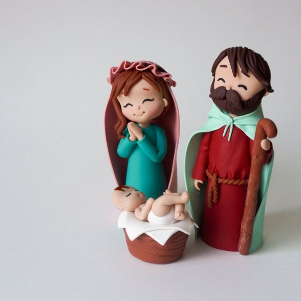 Polymer clay nativity scene, Mary Joseph Baby Jesus figurines, Handmade Christmas decoration