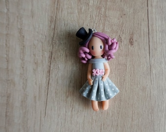 Handmade Polymer Clay Doll Necklace: Unique Girl's Pendant
