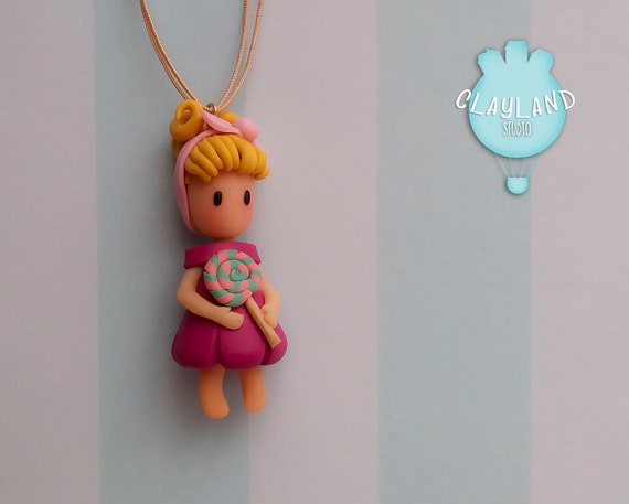 Necklace polymer clay handmade doll
