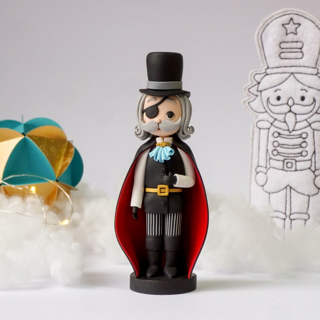 Herr Drosselmeyer Polymer Clay Figurine, Nutcracker Ballet Inspired Art Doll, Xmas Polymer Clay