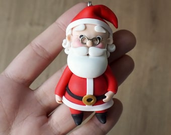 Polymer clay Santa Claus necklace, Cute Santa handmade figure, Gift for Christmas, Polymer clay X-mas jewelry