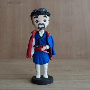 Handmade figurine in Greek traditional costume from Crete, Polymer clay ethnic doll, Collectible folk figurine, Folk art, Greek tradition