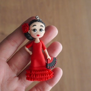 Flamenco dancer doll necklace, Polymer clay Spanish girl, Gift for Flamenco dancer, Spanish culture inspired figure, Handmade doll pendant