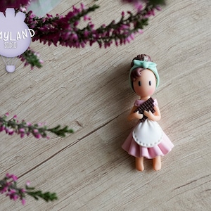 Pastry chef doll necklace, Girl with a chocolate pendant, Polymer clay doll charm, Polymer clay unique jewelry, Gift for her