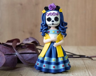 Polymer clay calavera figurine, Dia de muertos art doll, Mexican tradition inspired figurine, Handmade Calavera Catrina