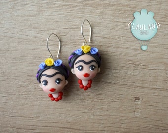 Mexican girl earrings, Polymer clay earrings, Mexican style jewelry for her, Polymer clay figurine