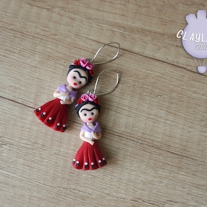 Mexican traditional costume doll earrings, Polymer clay doll earrings, Mexican style jewelry