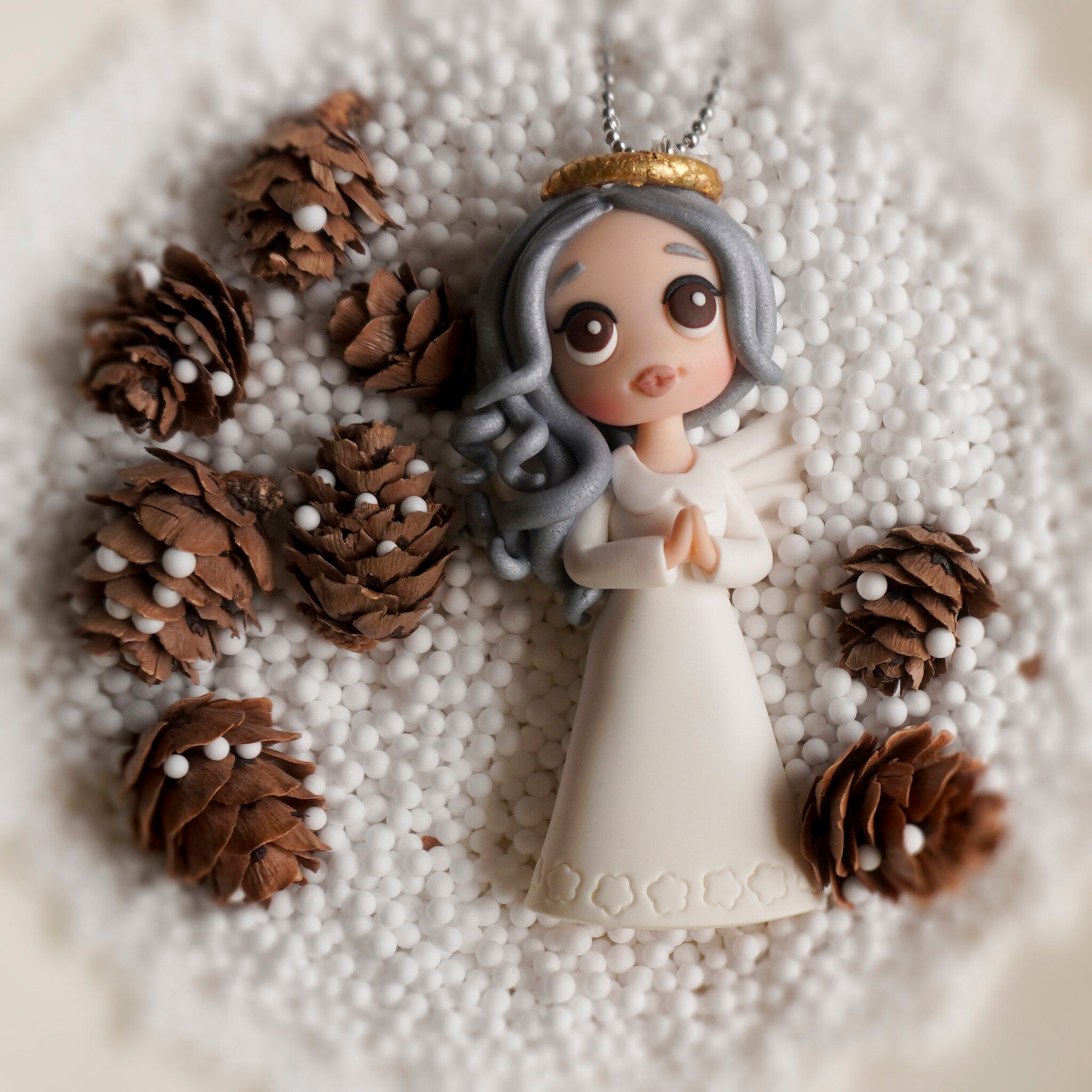Polymer Clay Christmas Angel Necklace: Handmade Xmas Gift