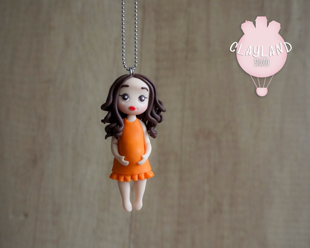 Personalized Doll Necklace for Pregnant Woman, Polymer Clay Maternity