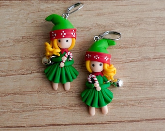 Polymer Clay Christmas Elf Earrings: Handmade Holiday Jewelry