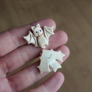 Cute polymer clay albino bat earrings, Polymer clay halloween stud earrings, Cute albino baby bats, Polymer clay jewelry for halloween image 5