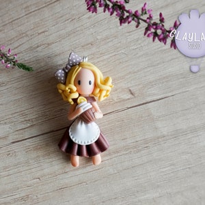 Pastry chef polymer clay pendant, Girl with a cupcake necklace, Polymer clay doll charm, Polymer clay unique jewelry, Gift for her