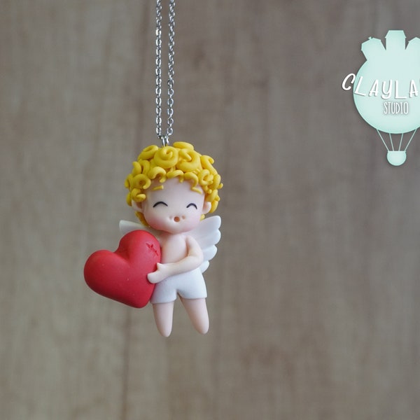 Cupid polymer clay charm, Valentine's day gift for her, Baby cupid figure, Cute little Eros necklace, Baby angel of love pendant