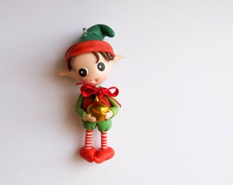 Polymer clay Christmas elf, Cute x-mas elf necklace, Polymer clay x-mas miniature, Christmas handmade decoration