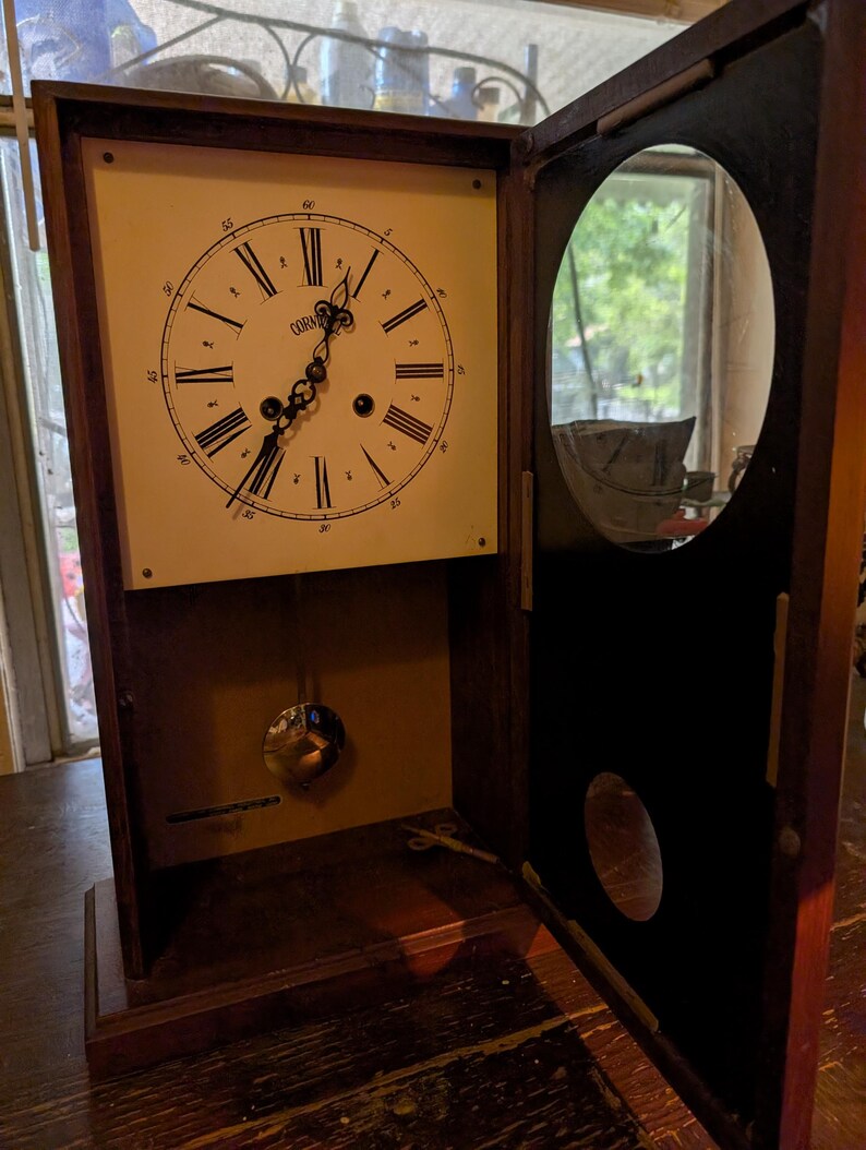 Corbin Clock Vintage 1970's Wooden Case Brass Pendulum Bim Bam Cornwall Clock With ...
