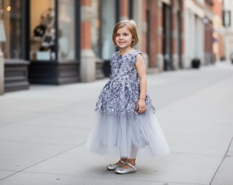 Vestido de fiesta sin mangas de malla floral para niña