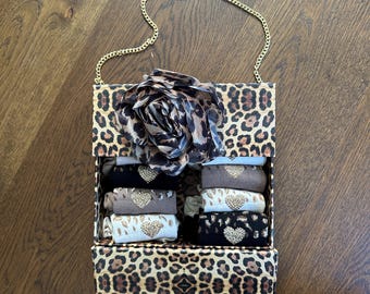 Calcetines con estampado de leopardo (caja de regalo, 12 pares) de mezcla de algodón con detalles de corazón