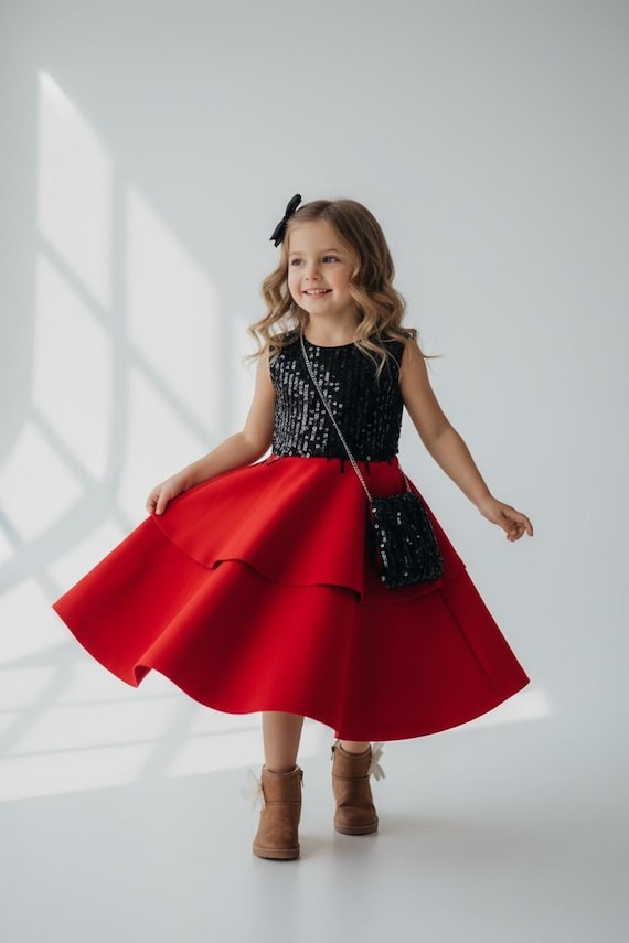 Girls Red Sequin Party Dress, Toddler Layered Outfit With Purse - Etsy