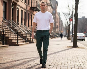 Pantalones ajustados verde oliva para hombre, entrepierna 33