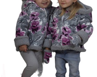 Abrigo de invierno con capucha para niña de piel sintética con estampado floral (2-5 años)