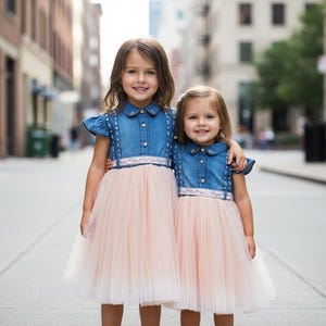 white christmas dresses Mia Belle Girls Denim Tulle Tutu Dress main image 1